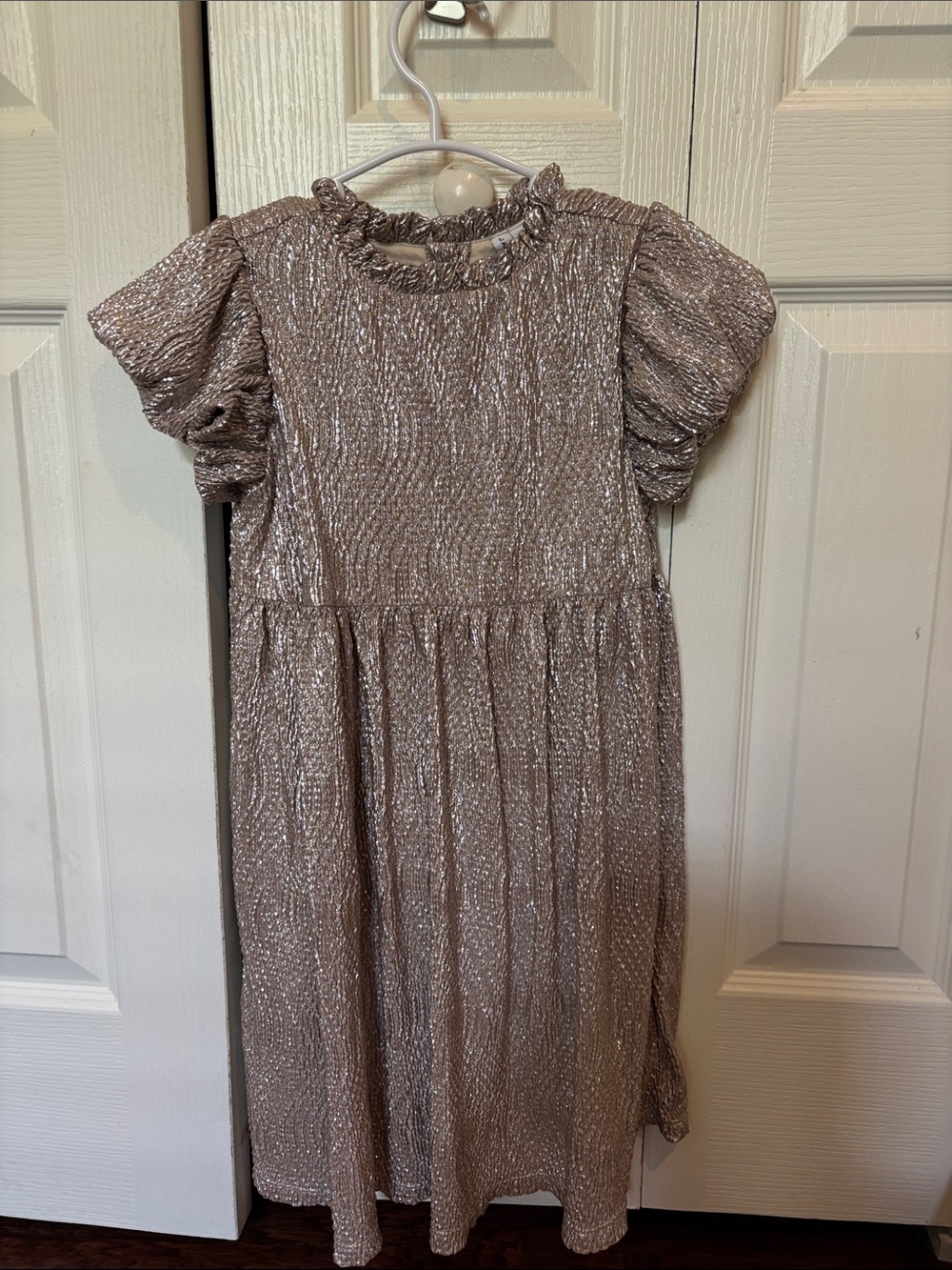 Janie and Jack Metallic Champagne Puff-Sleeve Party Dress